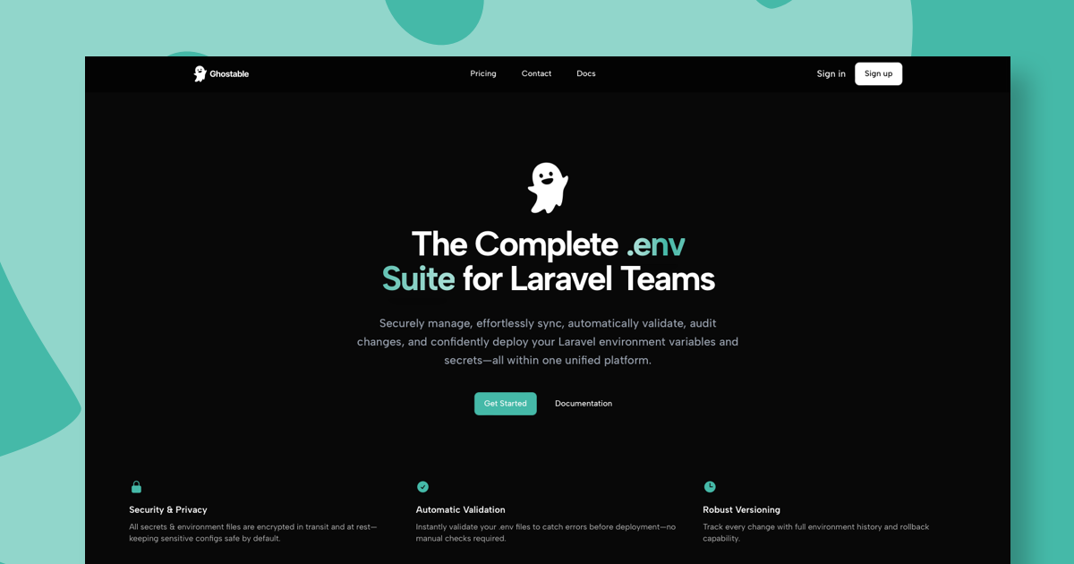 Ghostable screenshot of homepage