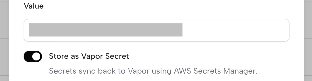 A screenshot of Ghostable UI for toggling Store as Vapor Secret on variables